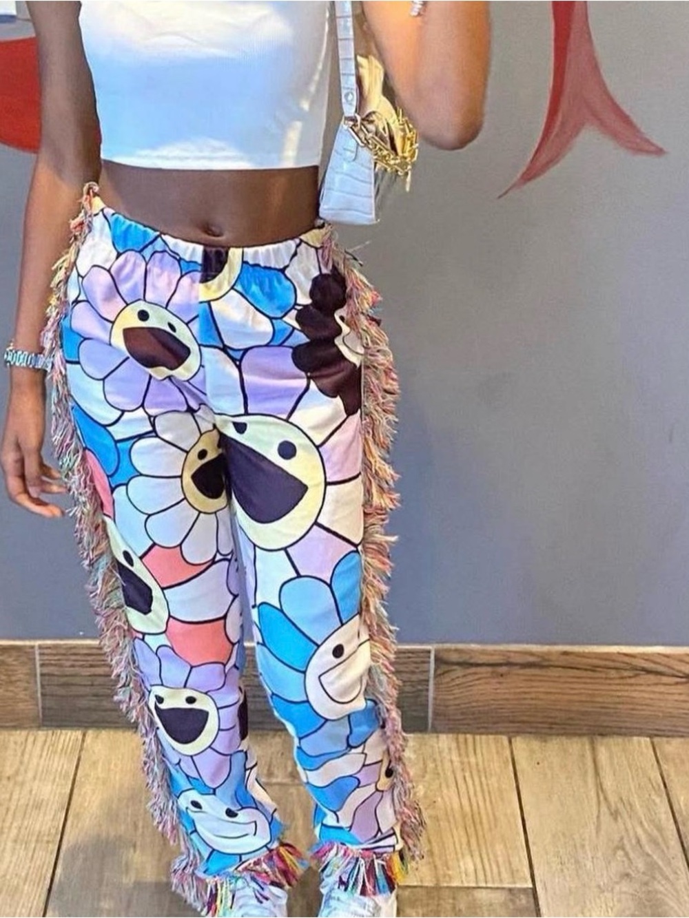 Colorful Smile Daisy Fringe Pant - Pastel Multicolor